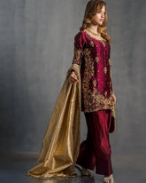 Trendy Maroon Satin Sequence Work Salwar Suit